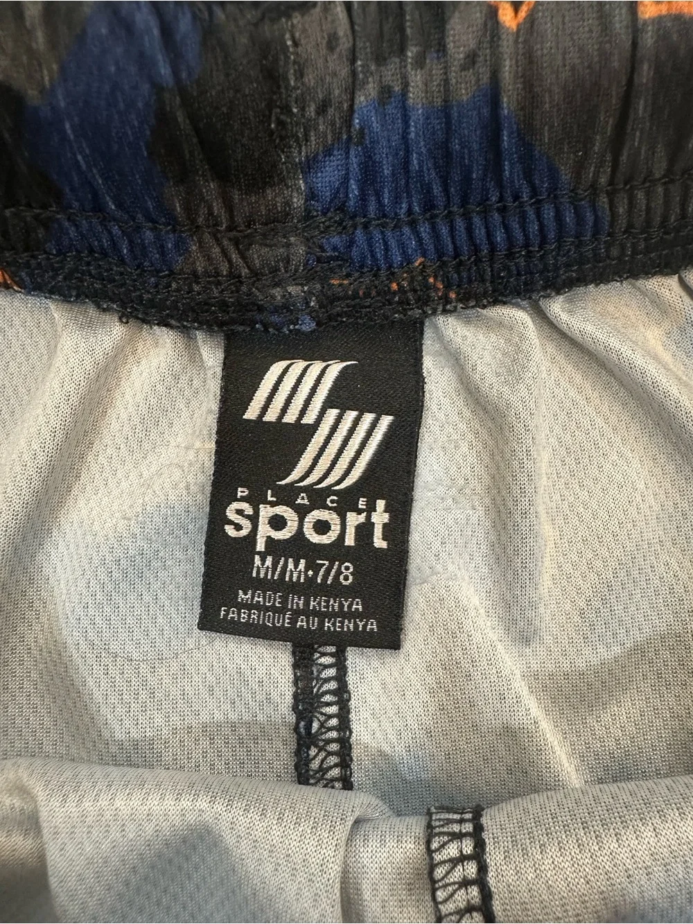 Boys blue & Black Camouflage Athletic Shorts with Orange Accent-YM 7/8